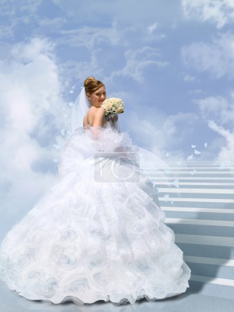 Bride on stair to cloud collage