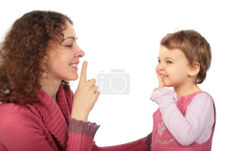 Mother and daughter do gesture more silently