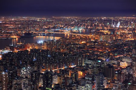New York City Manhattan skyline aerial view at dusk