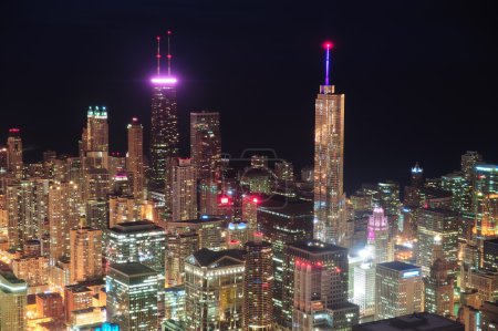 Chicago night aerial view