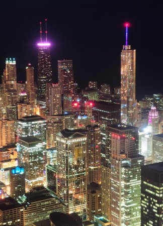 Chicago night aerial view