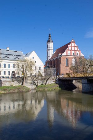 Old colorful town of Opole across Oder River. Opole, Poland