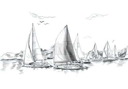 Sailing yachts and boat illustration