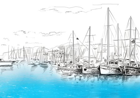 Sailing yachts and boat illustration
