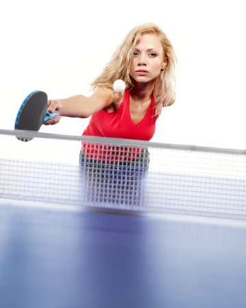 Sexy Sports girl plays table tennis