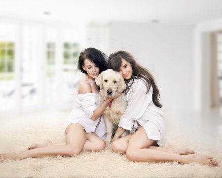 Cute women with dog smiling