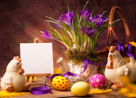 Art Easter background with flower and Easter eggs