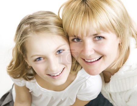 Mother With Her Teenage Daughter Over White