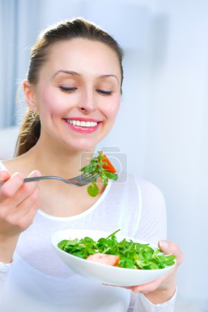 Diet. Healthy Young Woman Eating Vegetable Salad