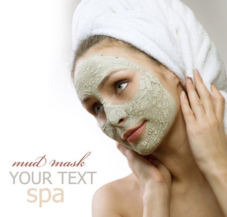 Spa Mud Mask on the woman's face. Space for text