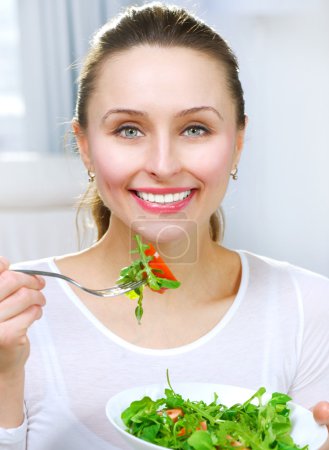 Diet. Healthy Young Woman Eating Vegetable Salad