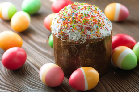 Colorful Easter Eggs And Cake