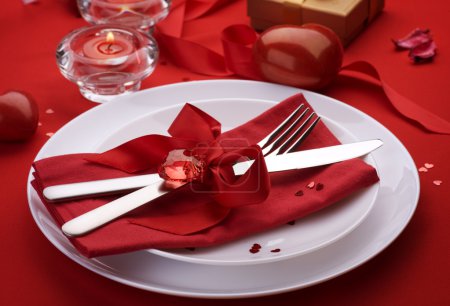 Romantic Dinner. Place setting for Valentine's Day