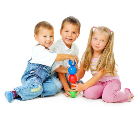 Children playing on the floor.Educational games for kids