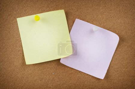 Note Papers With Push Pins On Notice Board