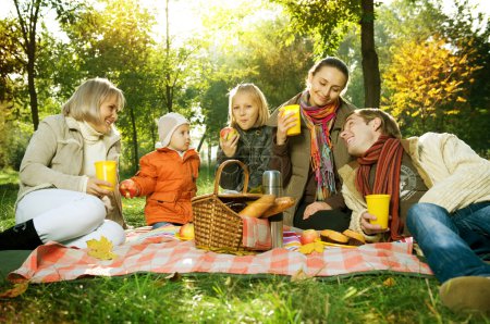 Happy Big Family in Autumn Park. Picnic