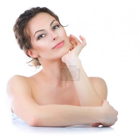Beautiful Young Woman. Skincare .Perfect Skin. Spa isolated on a white background