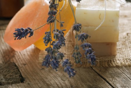 Handmade Soap Closeup And Lavender Flowers