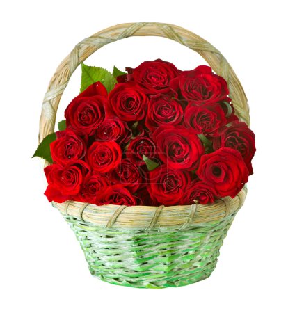 Red Roses.Flowers in the Basket isolated on white.Valentine's Da