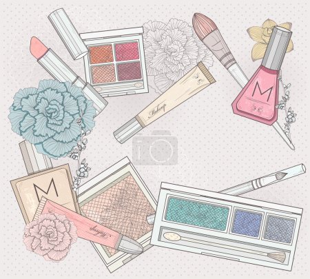Makeup and cosmetics background. Background with makeup elements