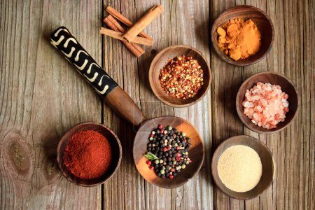 Spices in wooden bowls