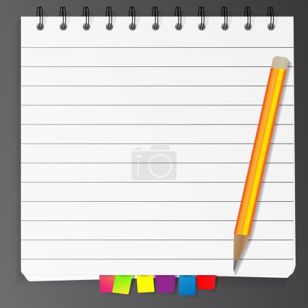 Bookmarked lined notepad sheet and pencil