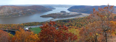 Autumn Bear Mountain aerial view panorama with Hudson River