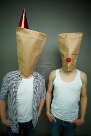 Guys in paper bags