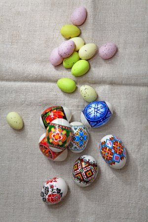 Easter Eggs on linen fabric