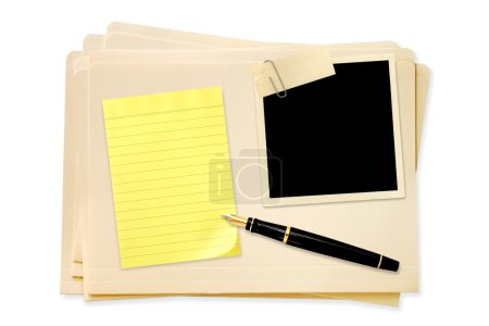 Files with Blank Photo Notepaper and Pen