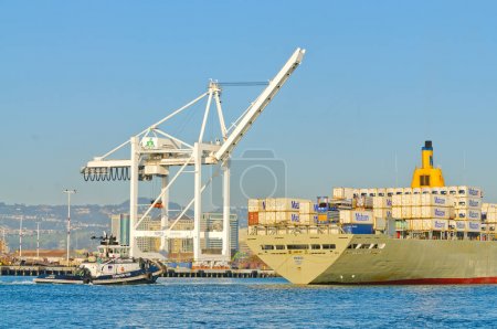 Alameda, CA - March 9, 2015: Oakland Container Shipyard, San Francisco Bay the Matson container ship 