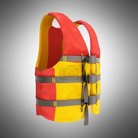 life vest red yellow 3d render on grey background
