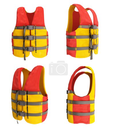 collection life vest red yellow 3d render on white background