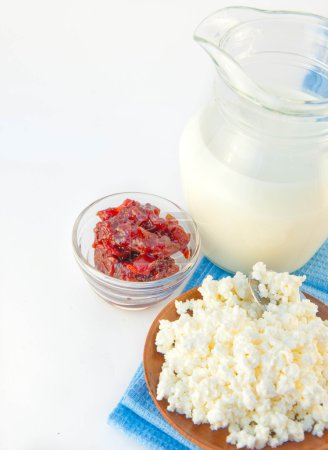 Jug with milk, cottage cheese