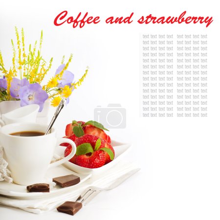 Strawberry with a mint and cup of coffee, chocolate