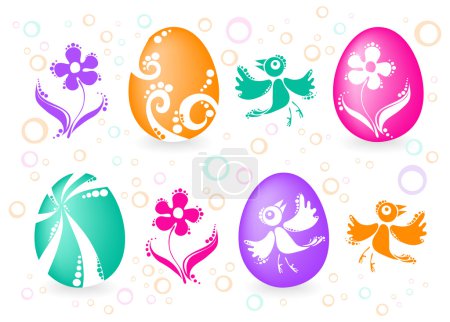 Four easter eggs with birds