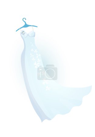 Vector illustration of beautiful wedding dress with flowers and pearls