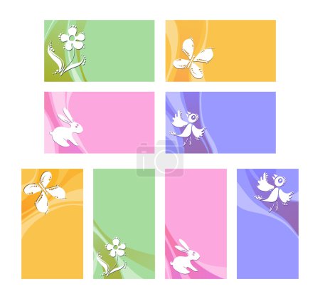 Vector illustration of visiting cards with bird, butterfly, flower and bunny