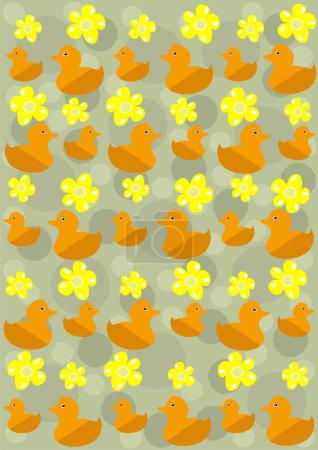Orange ducks and yellow flowers