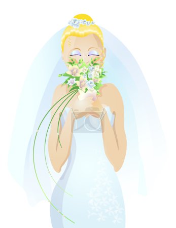 Beautiful bride smelling flowers