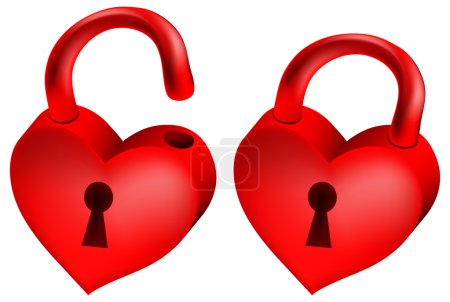 Two red locks in form of heart