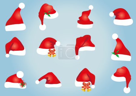 Collection of hats for Santa Claus