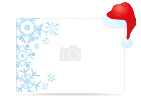 Card with blue snowflakes and santa claus cap