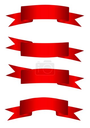 Set of four red ribbons