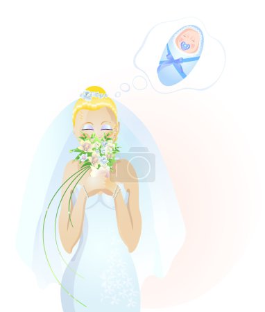 Beautiful bride dreaming about baby